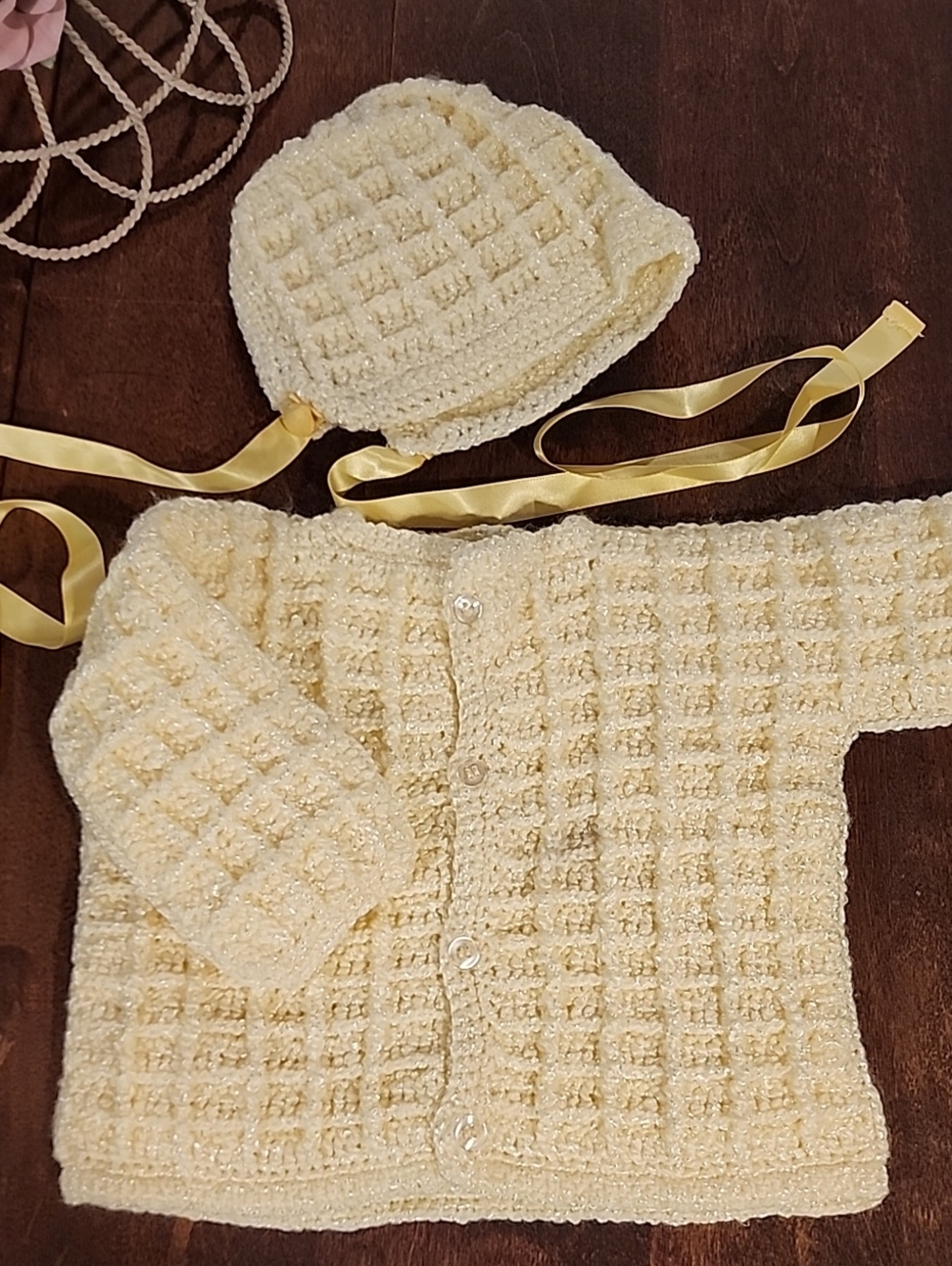 Hand Crafted Baby Sweater and Bonnet Set - Picture 1 of 1